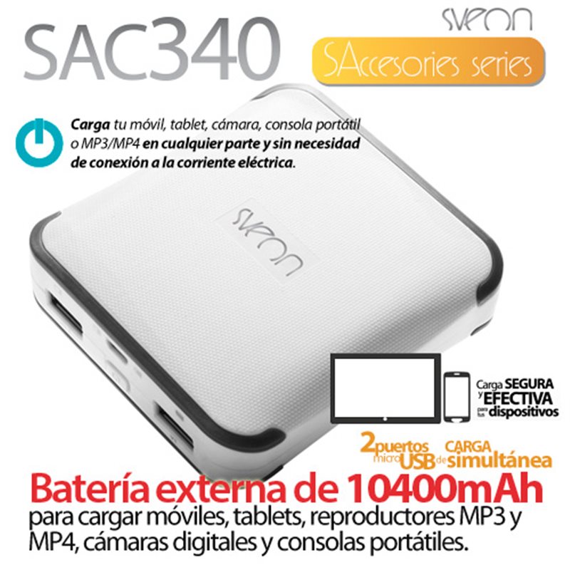 Reconocimiento justa visa Sveon SAC340 - Batería Externa y portátil de 10400mAh para cargar tablets y  smartphones - Tienda - Sveon