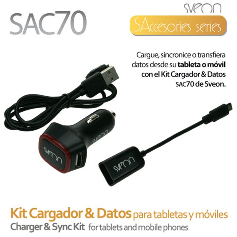 Sveon SAC070 - Kit Cargador USB de coche, cable de sincronización y  transferencia de datos para tablets y smartphones - Tienda - Sveon