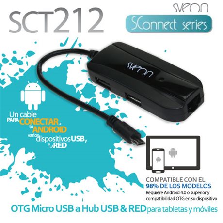 Cable Micro USB OTG a Hub USB y Red RJ45 Sveon SCT212