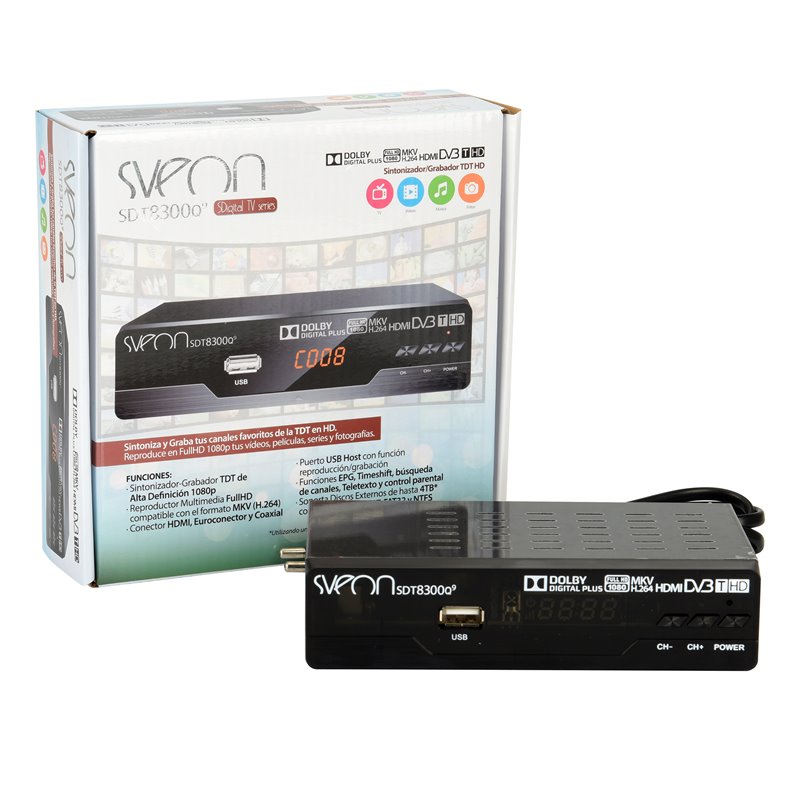 Comprar Sveon SDT8400 - Nuevo Sintonizador TDT2 HD para TV con funciones de  Grabación, Reproductor Multimedia y puerto USB frontal