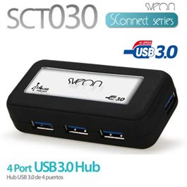 Sveon SCT030 - Hub USB con 4 puertos USB 3.0 y alimentador de corriente
